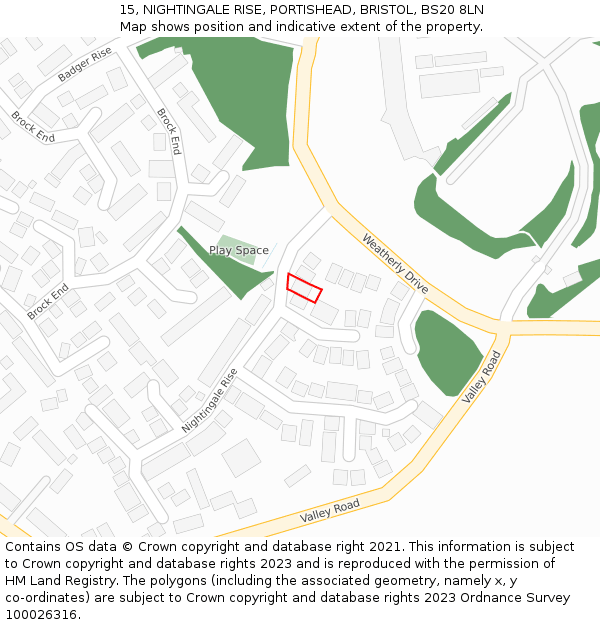 15, NIGHTINGALE RISE, PORTISHEAD, BRISTOL, BS20 8LN: Location map and indicative extent of plot