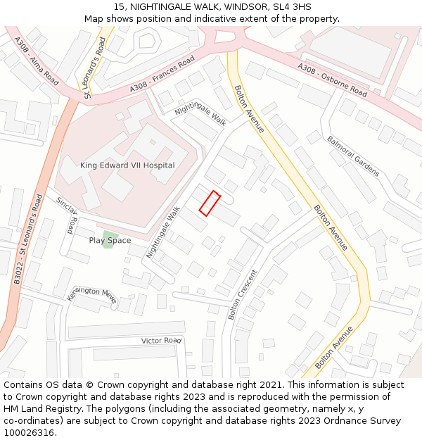15, NIGHTINGALE WALK, WINDSOR, SL4 3HS: Location map and indicative extent of plot