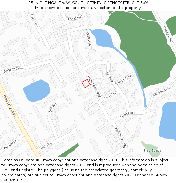 15, NIGHTINGALE WAY, SOUTH CERNEY, CIRENCESTER, GL7 5WA: Location map and indicative extent of plot