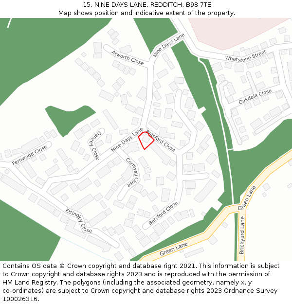 15, NINE DAYS LANE, REDDITCH, B98 7TE: Location map and indicative extent of plot