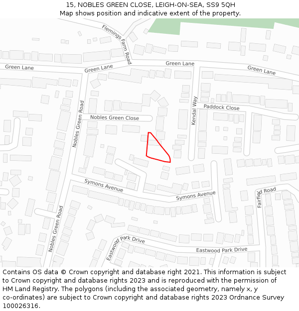 15, NOBLES GREEN CLOSE, LEIGH-ON-SEA, SS9 5QH: Location map and indicative extent of plot