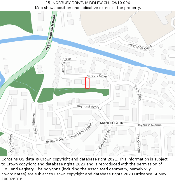 15, NORBURY DRIVE, MIDDLEWICH, CW10 0PX: Location map and indicative extent of plot