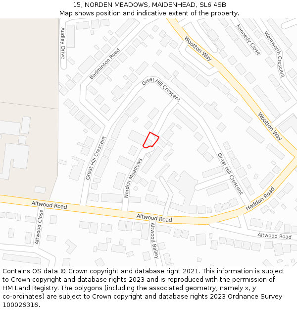 15, NORDEN MEADOWS, MAIDENHEAD, SL6 4SB: Location map and indicative extent of plot