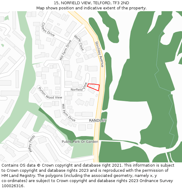 15, NORFIELD VIEW, TELFORD, TF3 2ND: Location map and indicative extent of plot