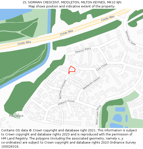 15, NORMAN CRESCENT, MIDDLETON, MILTON KEYNES, MK10 9JN: Location map and indicative extent of plot