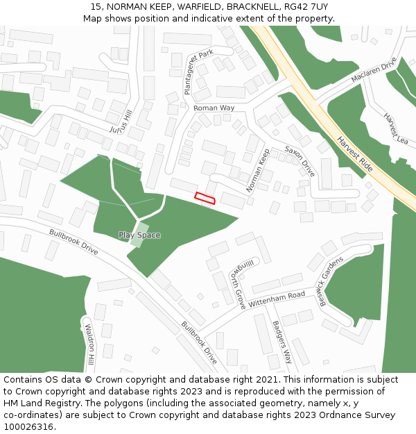 15, NORMAN KEEP, WARFIELD, BRACKNELL, RG42 7UY: Location map and indicative extent of plot