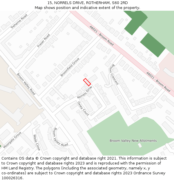 15, NORRELS DRIVE, ROTHERHAM, S60 2RD: Location map and indicative extent of plot