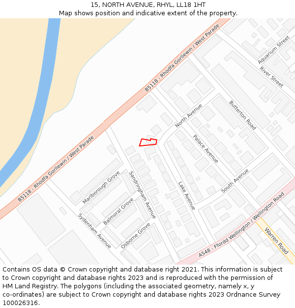 15, NORTH AVENUE, RHYL, LL18 1HT: Location map and indicative extent of plot