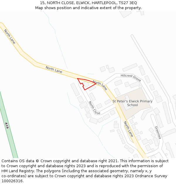 15, NORTH CLOSE, ELWICK, HARTLEPOOL, TS27 3EQ: Location map and indicative extent of plot