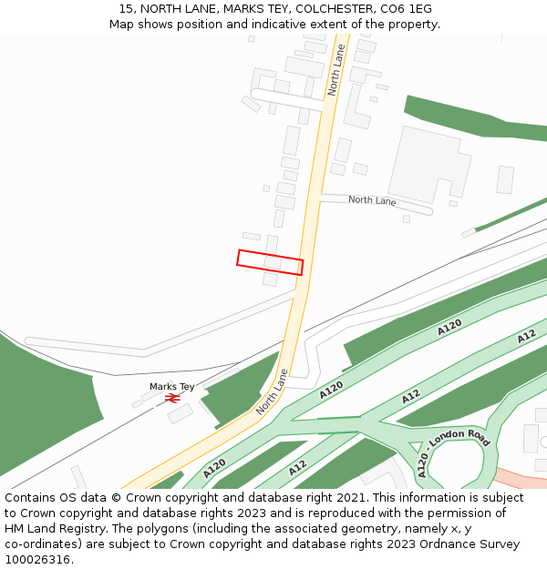 15, NORTH LANE, MARKS TEY, COLCHESTER, CO6 1EG: Location map and indicative extent of plot