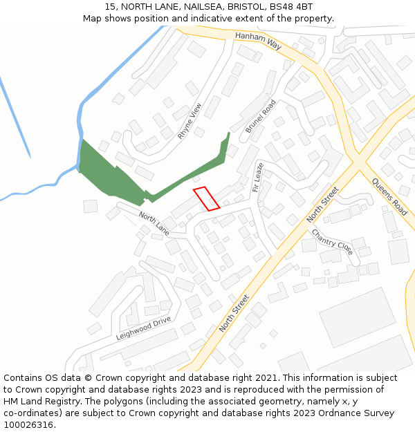 15, NORTH LANE, NAILSEA, BRISTOL, BS48 4BT: Location map and indicative extent of plot