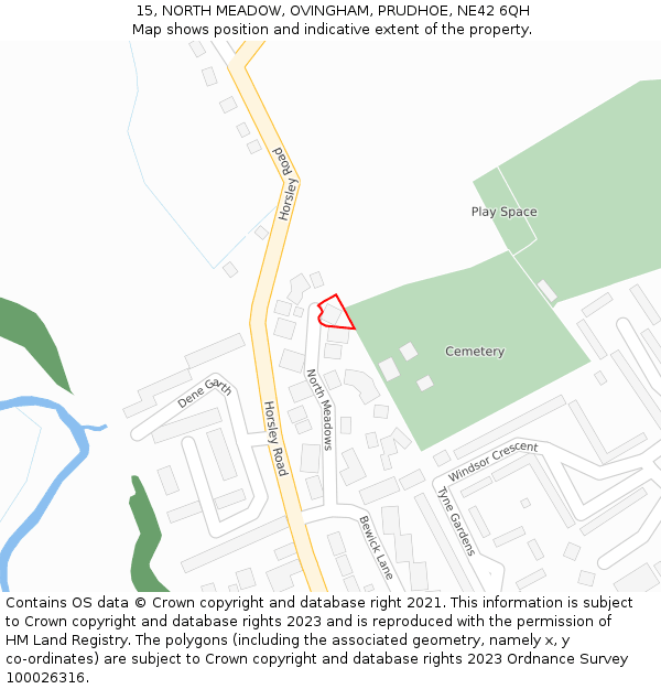 15, NORTH MEADOW, OVINGHAM, PRUDHOE, NE42 6QH: Location map and indicative extent of plot