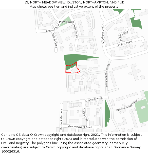 15, NORTH MEADOW VIEW, DUSTON, NORTHAMPTON, NN5 4UD: Location map and indicative extent of plot