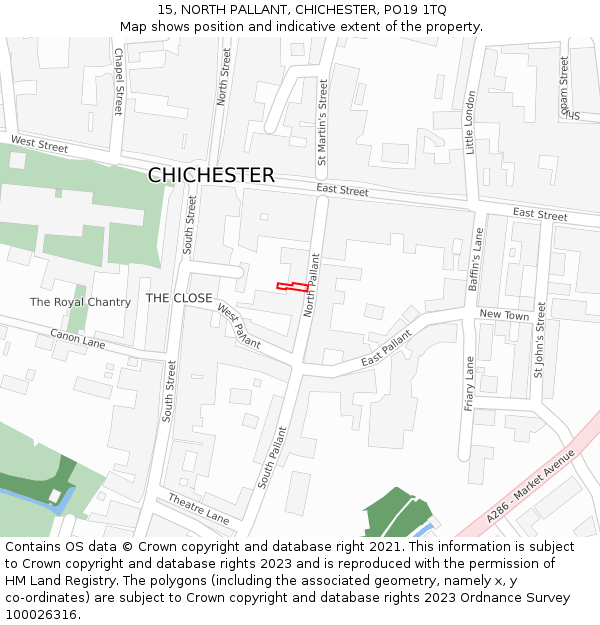 15, NORTH PALLANT, CHICHESTER, PO19 1TQ: Location map and indicative extent of plot