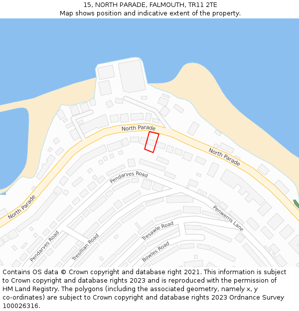 15, NORTH PARADE, FALMOUTH, TR11 2TE: Location map and indicative extent of plot