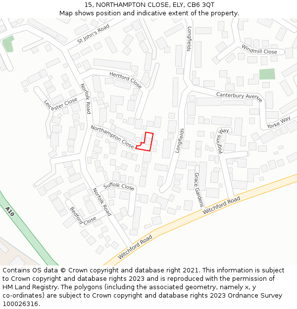 15, NORTHAMPTON CLOSE, ELY, CB6 3QT: Location map and indicative extent of plot