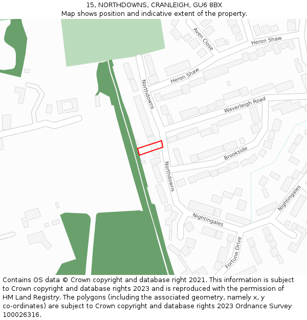 15, NORTHDOWNS, CRANLEIGH, GU6 8BX: Location map and indicative extent of plot