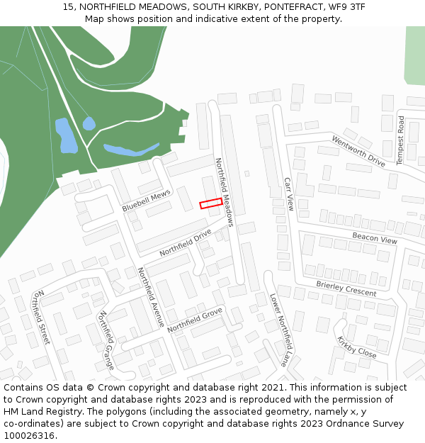 15, NORTHFIELD MEADOWS, SOUTH KIRKBY, PONTEFRACT, WF9 3TF: Location map and indicative extent of plot