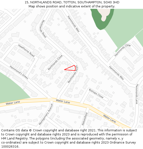 15, NORTHLANDS ROAD, TOTTON, SOUTHAMPTON, SO40 3HD: Location map and indicative extent of plot