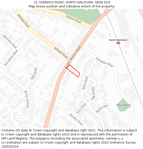 15, NORWICH ROAD, NORTH WALSHAM, NR28 0DS: Location map and indicative extent of plot
