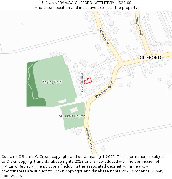 15, NUNNERY WAY, CLIFFORD, WETHERBY, LS23 6SL: Location map and indicative extent of plot