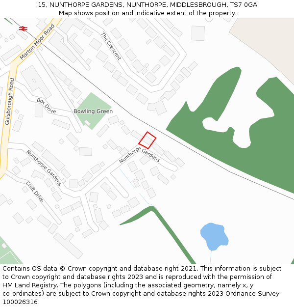 15, NUNTHORPE GARDENS, NUNTHORPE, MIDDLESBROUGH, TS7 0GA: Location map and indicative extent of plot