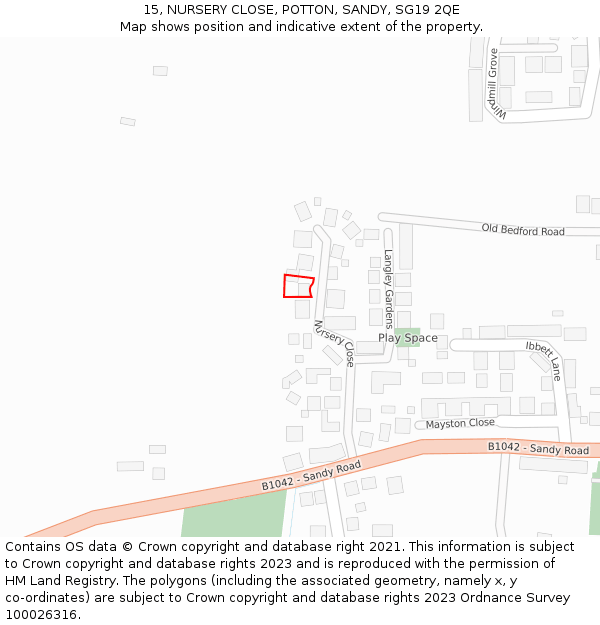 15, NURSERY CLOSE, POTTON, SANDY, SG19 2QE: Location map and indicative extent of plot