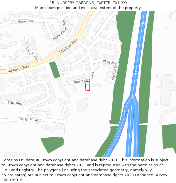 15, NURSERY GARDENS, EXETER, EX1 3YY: Location map and indicative extent of plot
