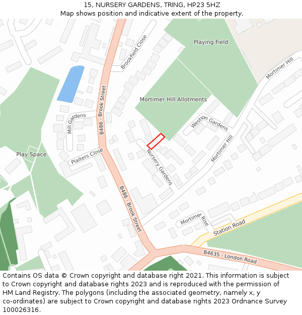 15, NURSERY GARDENS, TRING, HP23 5HZ: Location map and indicative extent of plot