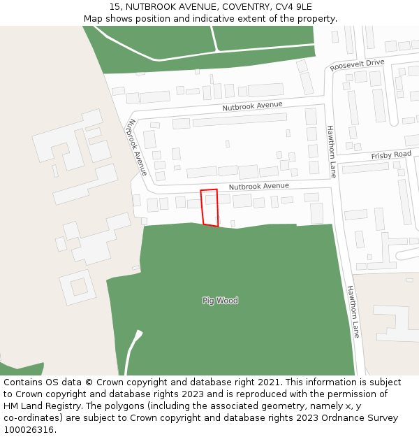 15, NUTBROOK AVENUE, COVENTRY, CV4 9LE: Location map and indicative extent of plot