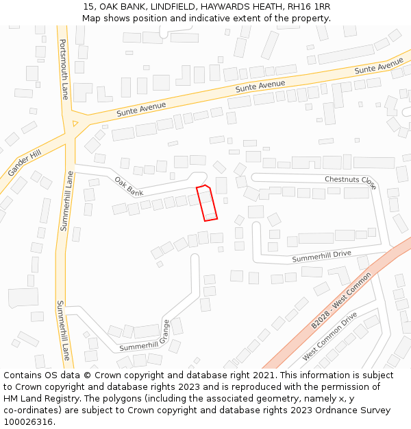 15, OAK BANK, LINDFIELD, HAYWARDS HEATH, RH16 1RR: Location map and indicative extent of plot