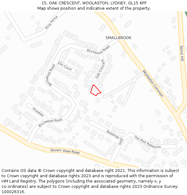15, OAK CRESCENT, WOOLASTON, LYDNEY, GL15 6PF: Location map and indicative extent of plot