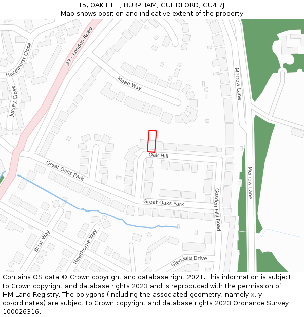 15, OAK HILL, BURPHAM, GUILDFORD, GU4 7JF: Location map and indicative extent of plot