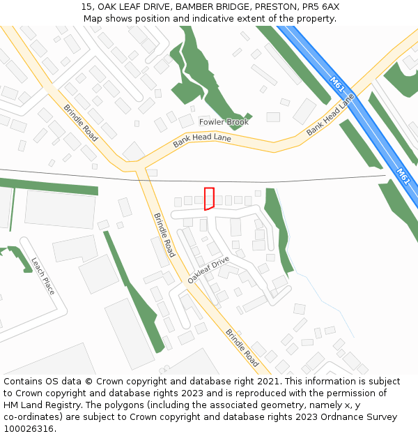 15, OAK LEAF DRIVE, BAMBER BRIDGE, PRESTON, PR5 6AX: Location map and indicative extent of plot