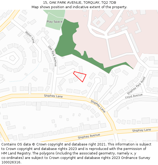 15, OAK PARK AVENUE, TORQUAY, TQ2 7DB: Location map and indicative extent of plot