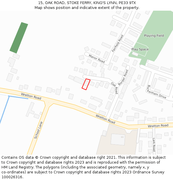 15, OAK ROAD, STOKE FERRY, KING'S LYNN, PE33 9TX: Location map and indicative extent of plot