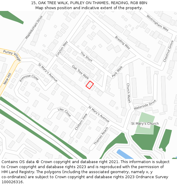 15, OAK TREE WALK, PURLEY ON THAMES, READING, RG8 8BN: Location map and indicative extent of plot