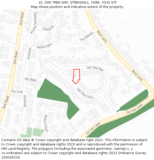 15, OAK TREE WAY, STRENSALL, YORK, YO32 5TF: Location map and indicative extent of plot