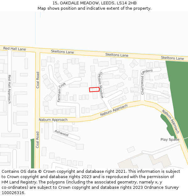 15, OAKDALE MEADOW, LEEDS, LS14 2HB: Location map and indicative extent of plot