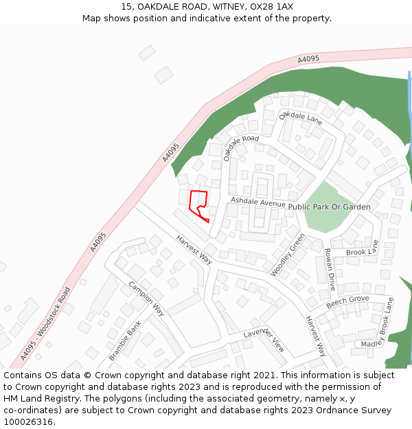 15, OAKDALE ROAD, WITNEY, OX28 1AX: Location map and indicative extent of plot