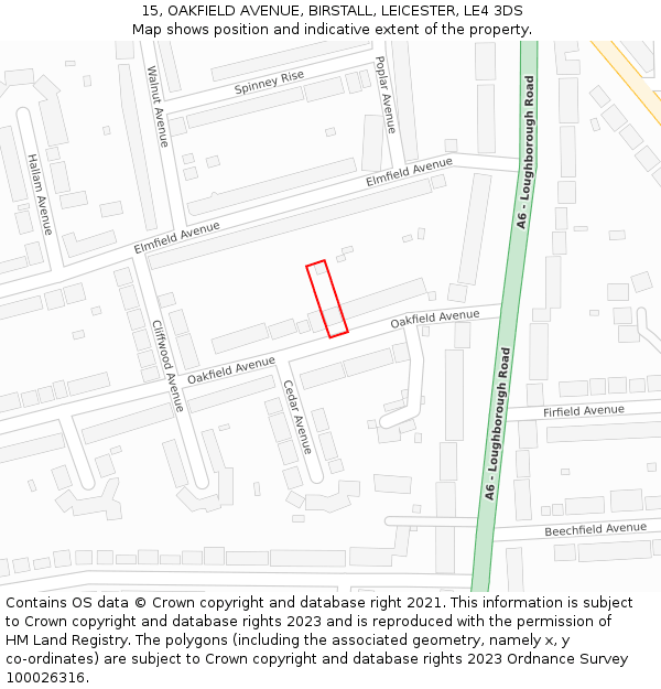 15, OAKFIELD AVENUE, BIRSTALL, LEICESTER, LE4 3DS: Location map and indicative extent of plot