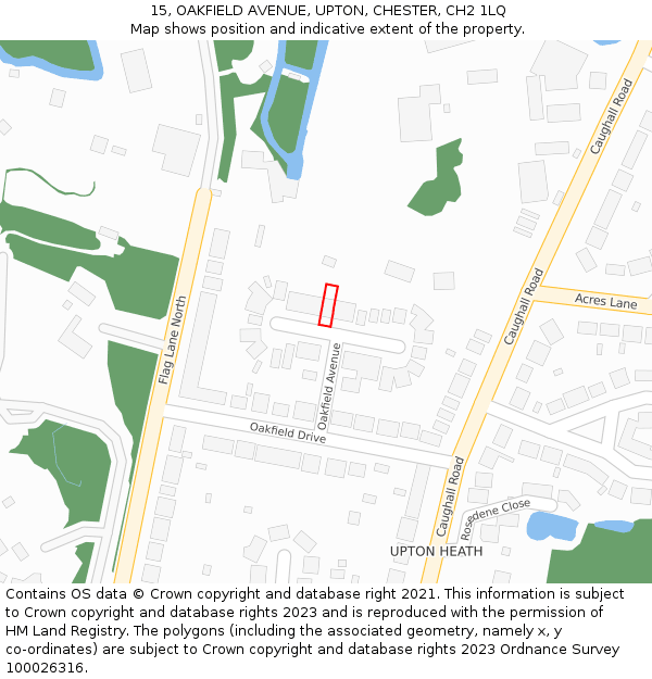 15, OAKFIELD AVENUE, UPTON, CHESTER, CH2 1LQ: Location map and indicative extent of plot