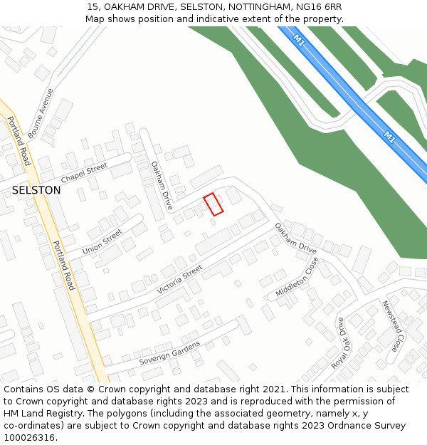 15, OAKHAM DRIVE, SELSTON, NOTTINGHAM, NG16 6RR: Location map and indicative extent of plot