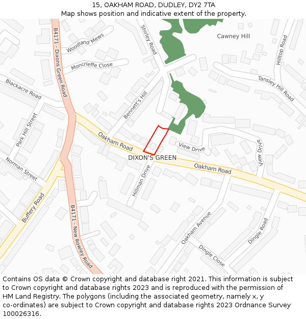 15, OAKHAM ROAD, DUDLEY, DY2 7TA: Location map and indicative extent of plot