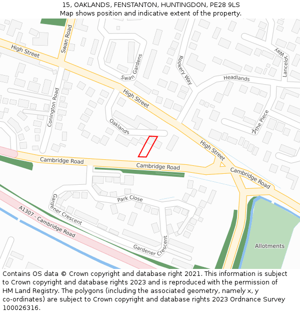 15, OAKLANDS, FENSTANTON, HUNTINGDON, PE28 9LS: Location map and indicative extent of plot