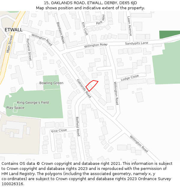 15, OAKLANDS ROAD, ETWALL, DERBY, DE65 6JD: Location map and indicative extent of plot