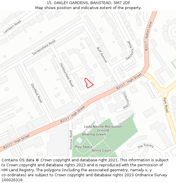 15, OAKLEY GARDENS, BANSTEAD, SM7 2DF: Location map and indicative extent of plot