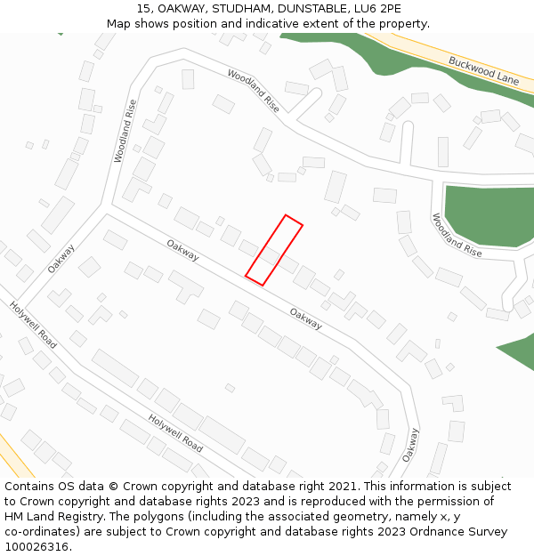 15, OAKWAY, STUDHAM, DUNSTABLE, LU6 2PE: Location map and indicative extent of plot
