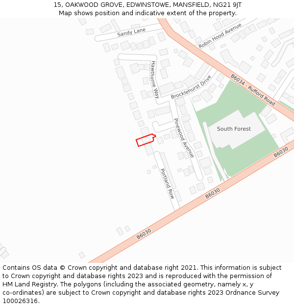 15, OAKWOOD GROVE, EDWINSTOWE, MANSFIELD, NG21 9JT: Location map and indicative extent of plot