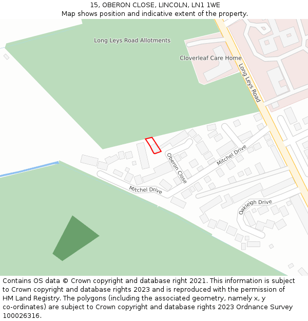 15, OBERON CLOSE, LINCOLN, LN1 1WE: Location map and indicative extent of plot